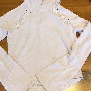 Lavender sweater shirt hoodie with crossed ribbon